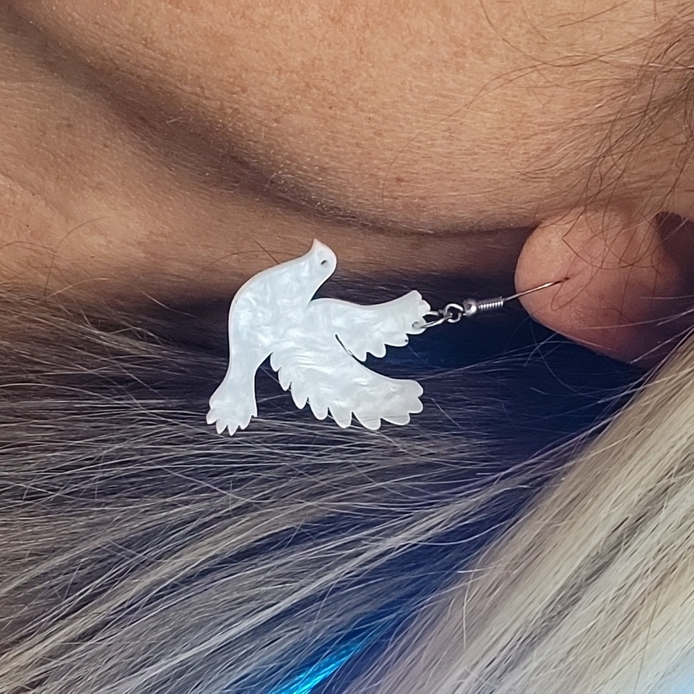 PEARLY PEACE DOVE BIRD EARRINGS